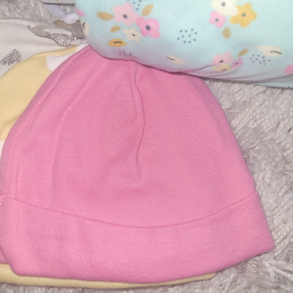 NWT 5 Gerber Baby Girl Caps - Pink, Yellow, Blue, White - Picture 5 of 7